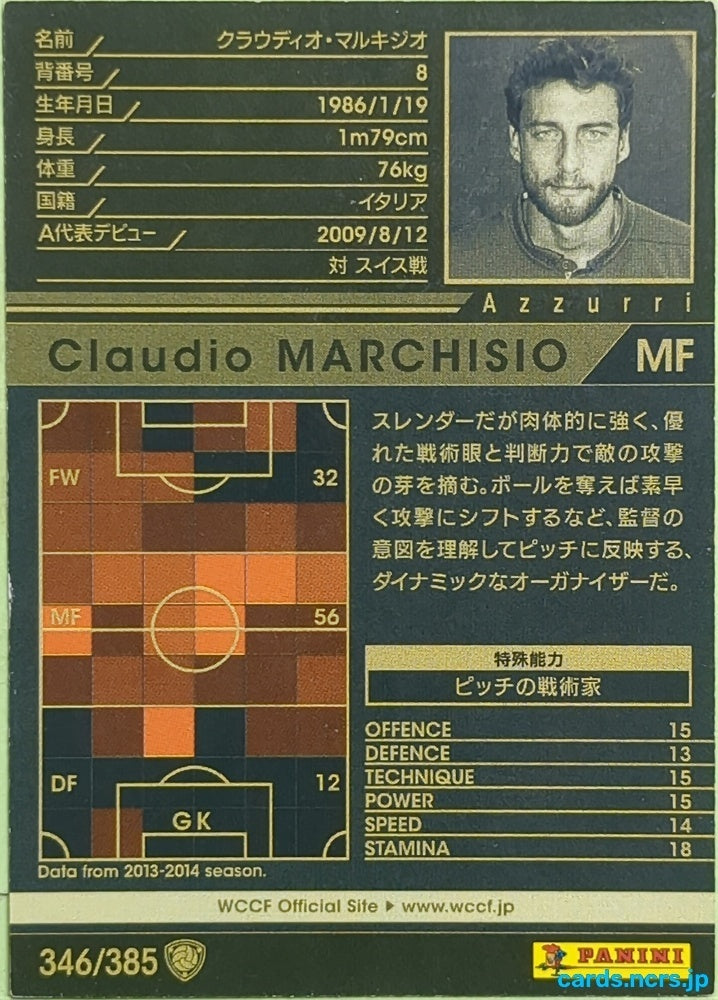 Panini WCCF Football WCCF/2013-2014-346/385 N Claudio MARCHISIO Trading Card EX