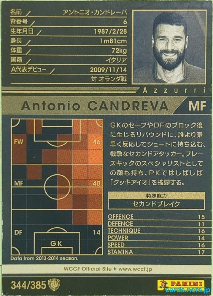 Panini WCCF Football WCCF/2013-2014-344/385 N Antonio CANDREVA Trading Card EX
