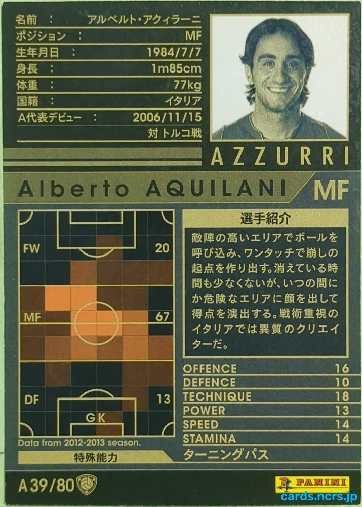 Panini WCCF Football WCCF/2012-2013-A39/80 N Alberto Aquilani Trading Card EX