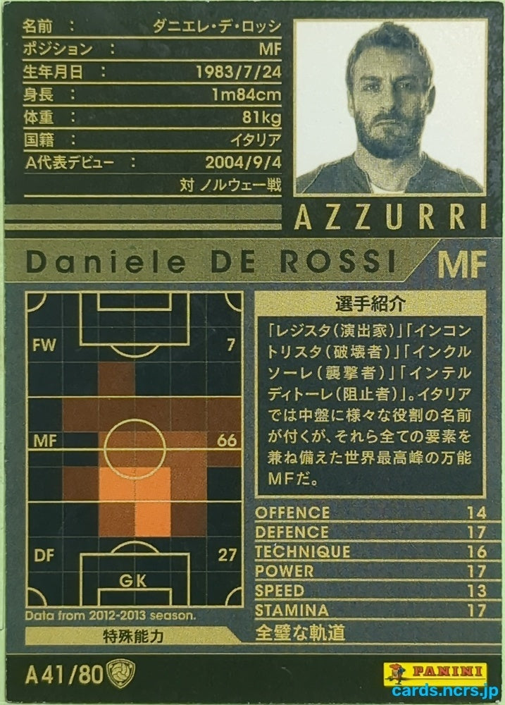 Panini WCCF Football WCCF/2012-2013-A41/80 N Daniele DE ROSSI Trading Card EX