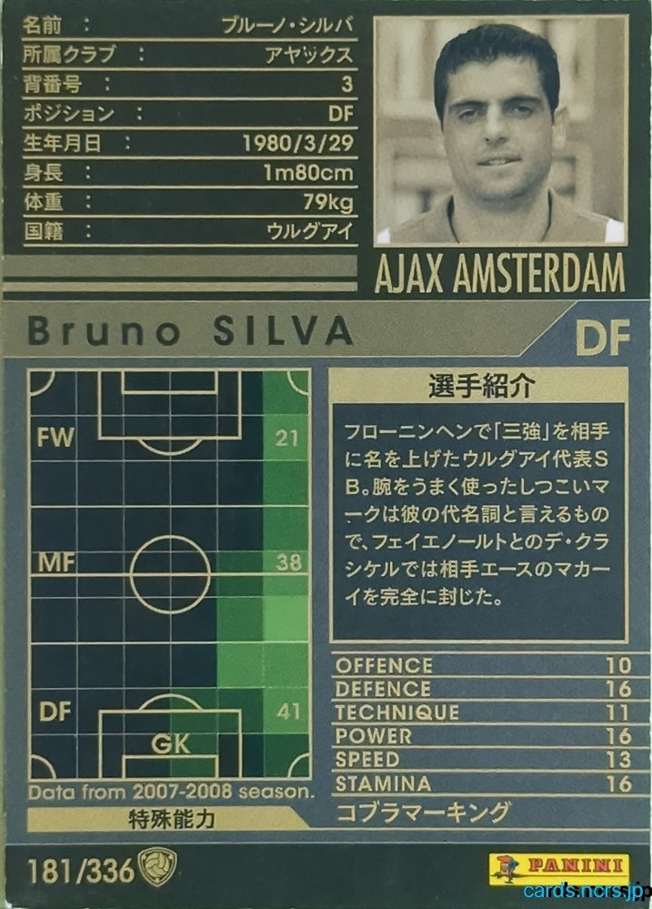 Panini WCCF Football WCCF/2007-2008-181/336 N Bruno SILVA Trading Card EX