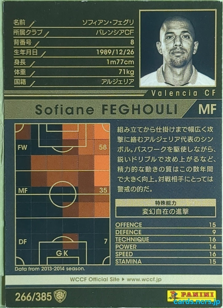 Panini WCCF Football WCCF/2013-2014-266/385 N Sofiane Feghouli Trading Card EX