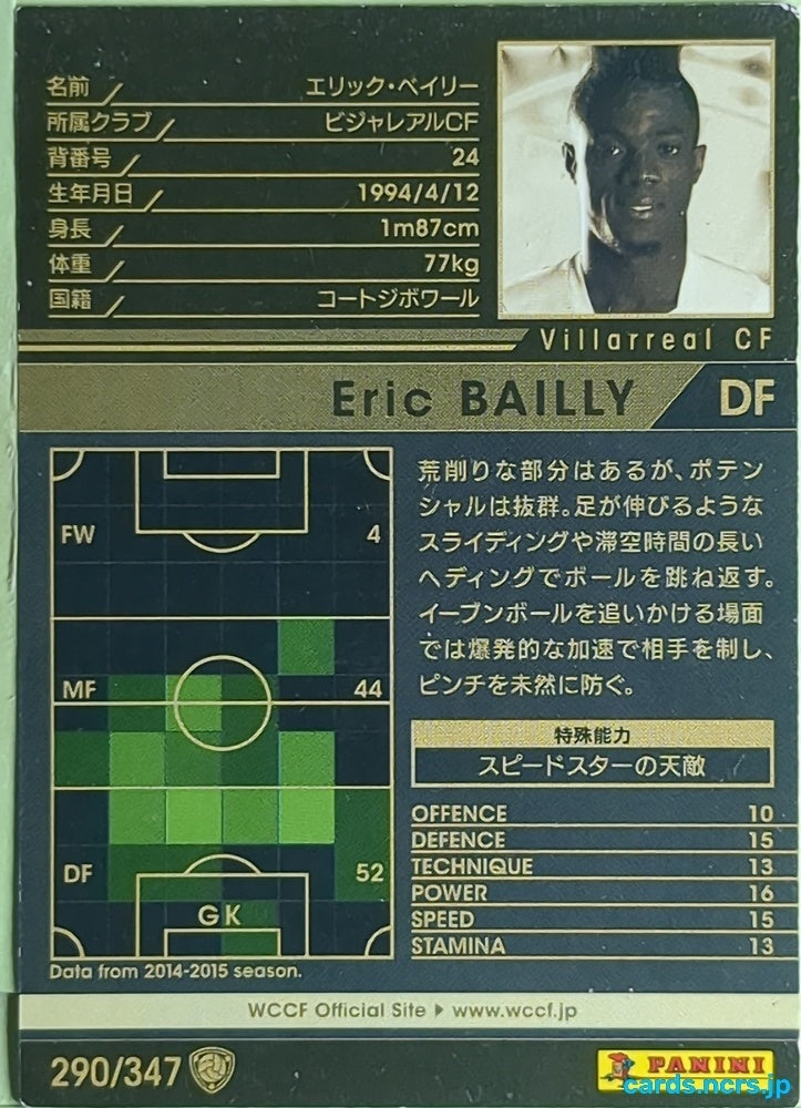 Panini WCCF Football WCCF/2014-2015-290/347 N Eric Bailly Trading Card EX