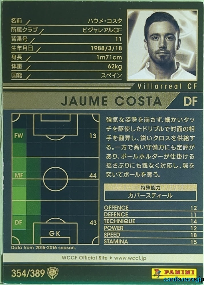 Panini WCCF Football WCCF/2015-2016-354/389 N Jaume Costa Trading Card EX