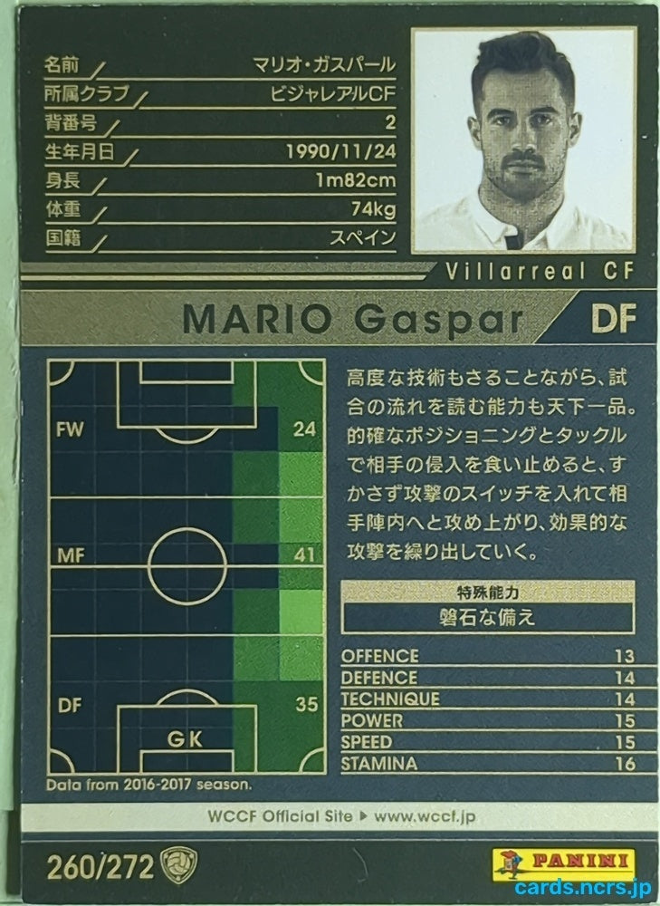 Panini WCCF Football WCCF/2016-2017-260/272 N Mario Gaspar Trading Card EX