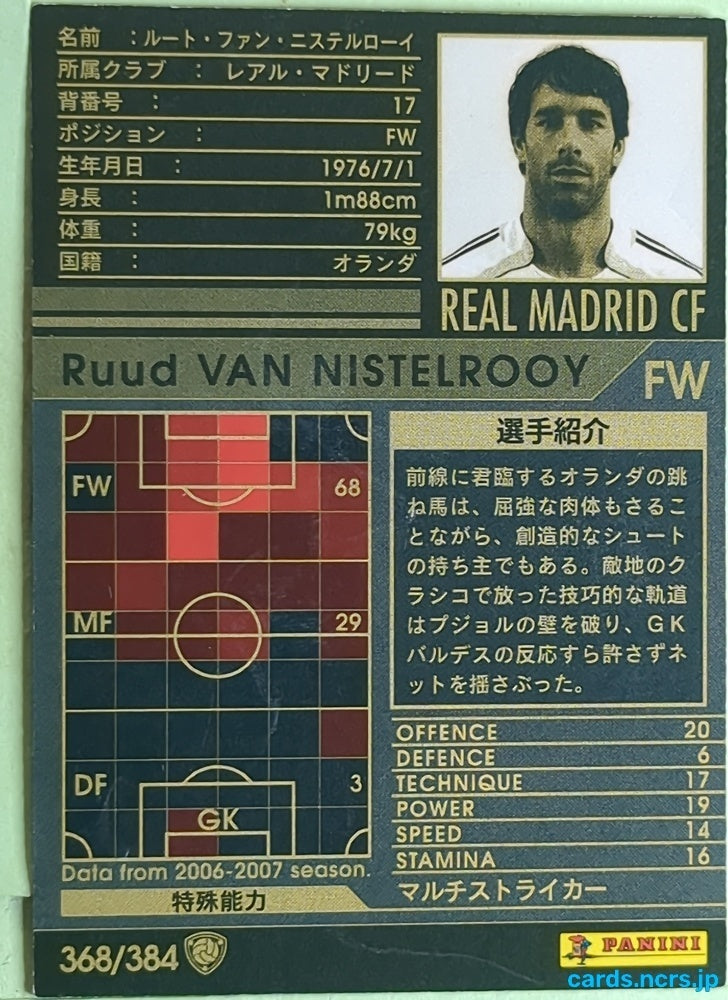 Panini WCCF Football WCCF/2006-2007-368/384 N Ruud van Nistelrooy Trading Card EX