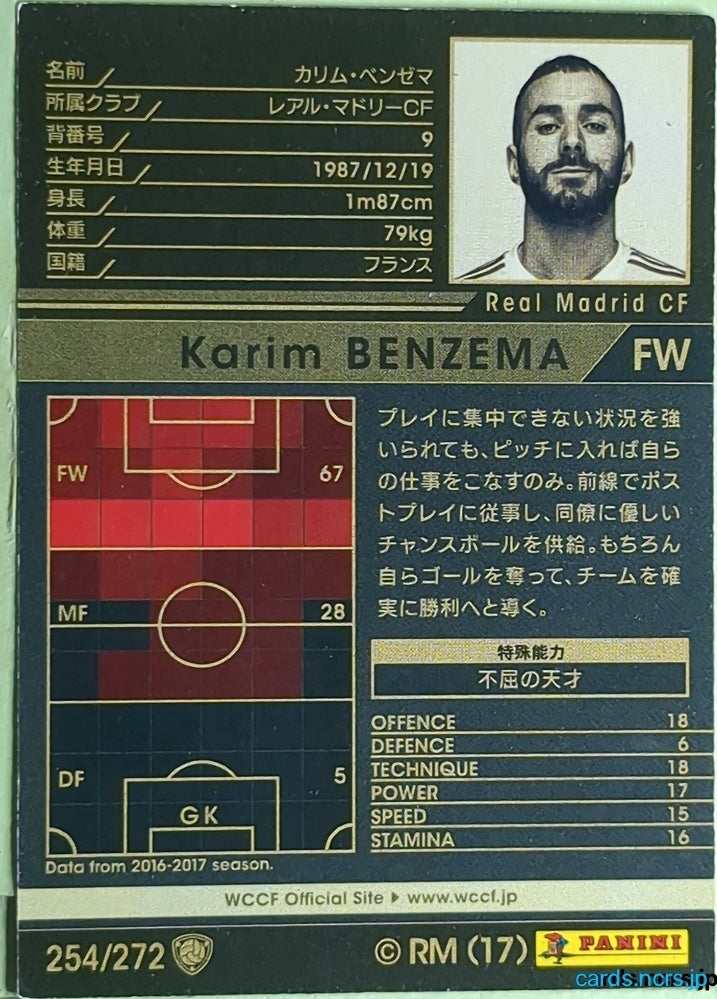Panini WCCF Football WCCF/2017-2018-254/272 N Karim BENZEMA Trading Card EX