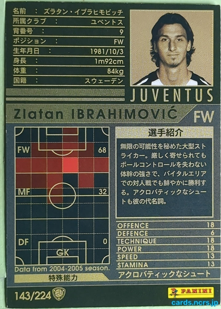 Panini WCCF Football WCCF/2004-2005-143/224 N Zlatan IBRAHIMOVIĆ Trading Card EX