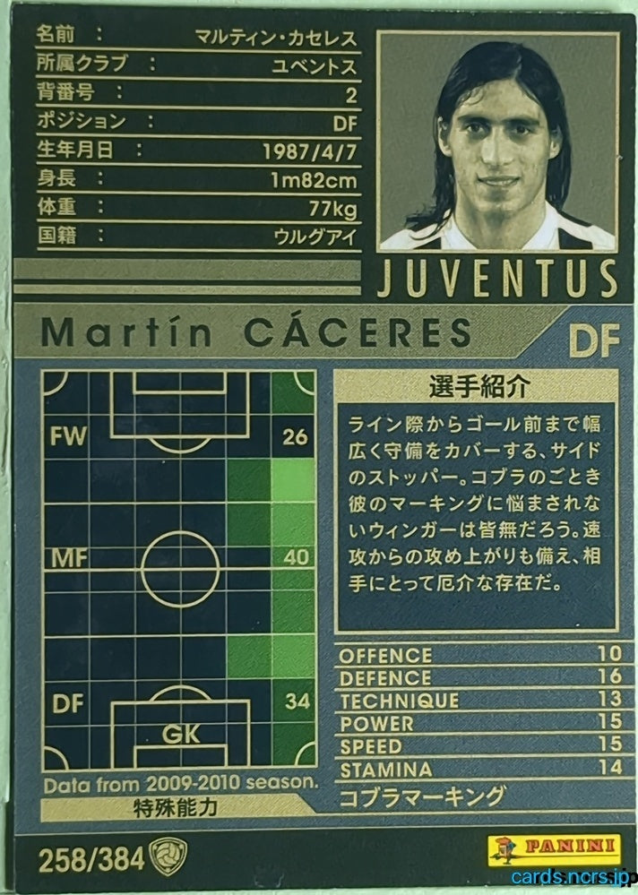 Panini WCCF Football WCCF/2009-2010-258/384 N Martin Caceres Trading Card EX