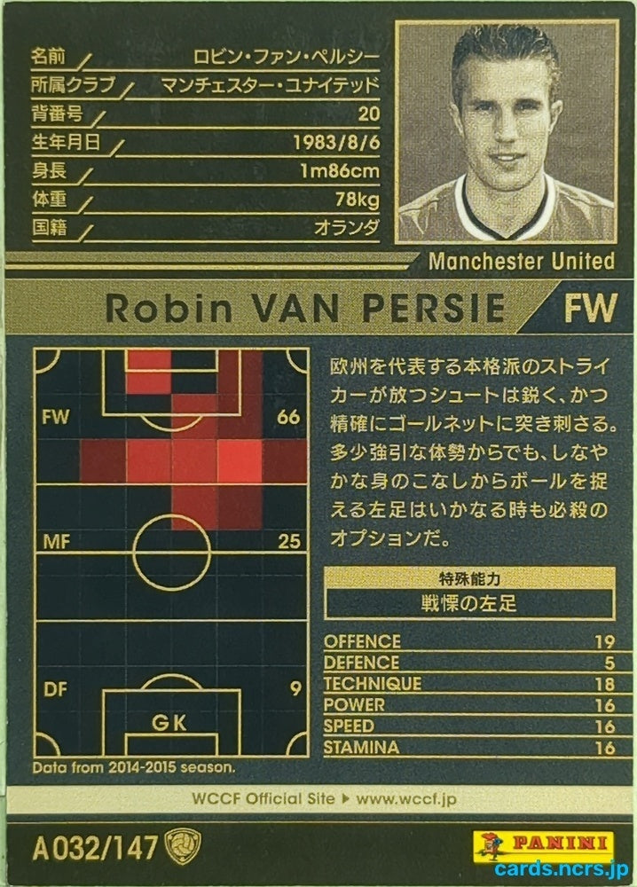 Panini WCCF Football WCCF/2014-2015-A032/147 N Robin VAN PERSIE Trading Card EX