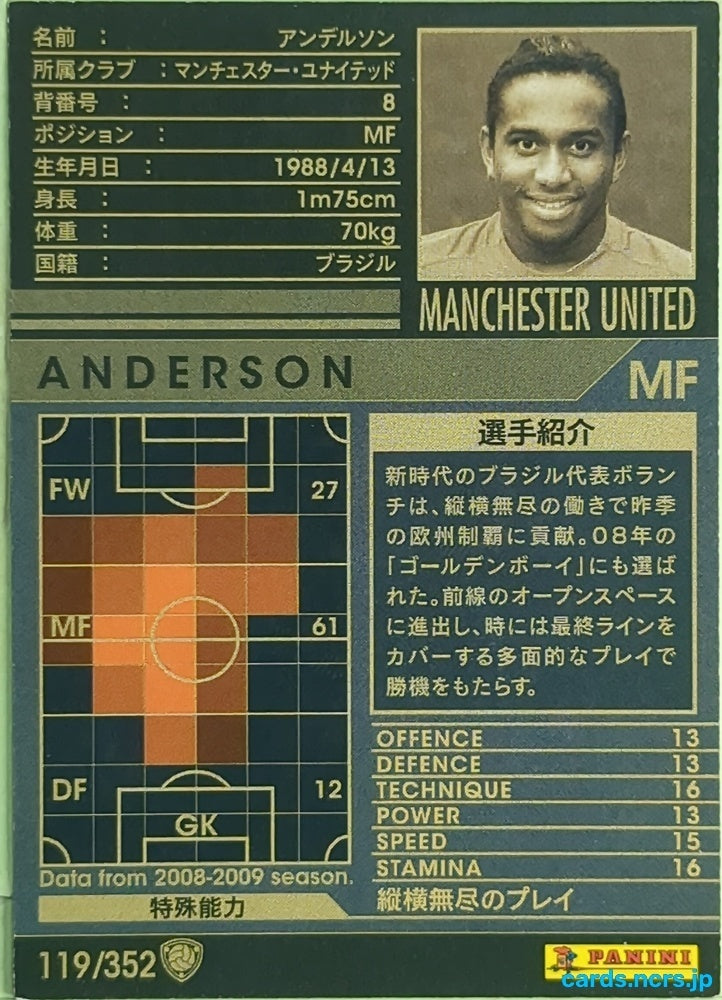 Panini WCCF Football WCCF/2008-2009-119/352 N Anderson Trading Card EX