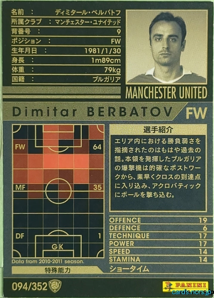 Panini WCCF Football WCCF/2010-2011-094/352 N Dimitar Berbatov Trading Card EX