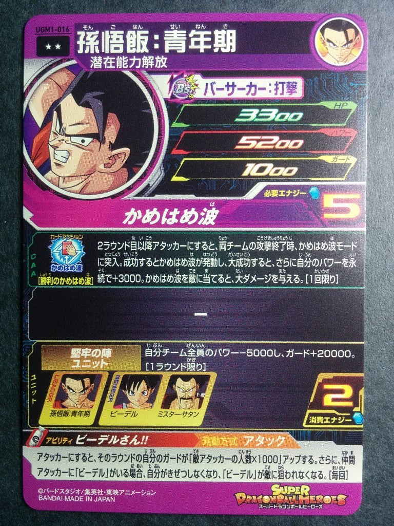 Super Dragon Ball Heroes Dragon Ball UGM1-016 2 Star Son Gohan Trading Card NM