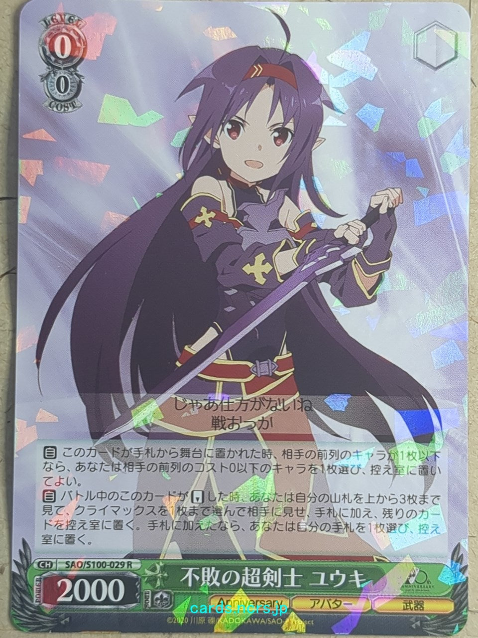 Weiss Schwarz Sword Art Online SAO/S100-029R R Yuuki Trading Card NM