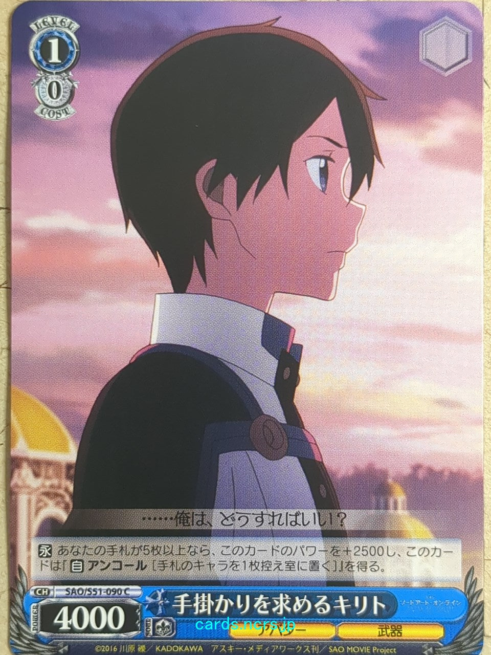 Weiss Schwarz Sword Art Online SAO/S51-090C C Kirito Trading Card NM