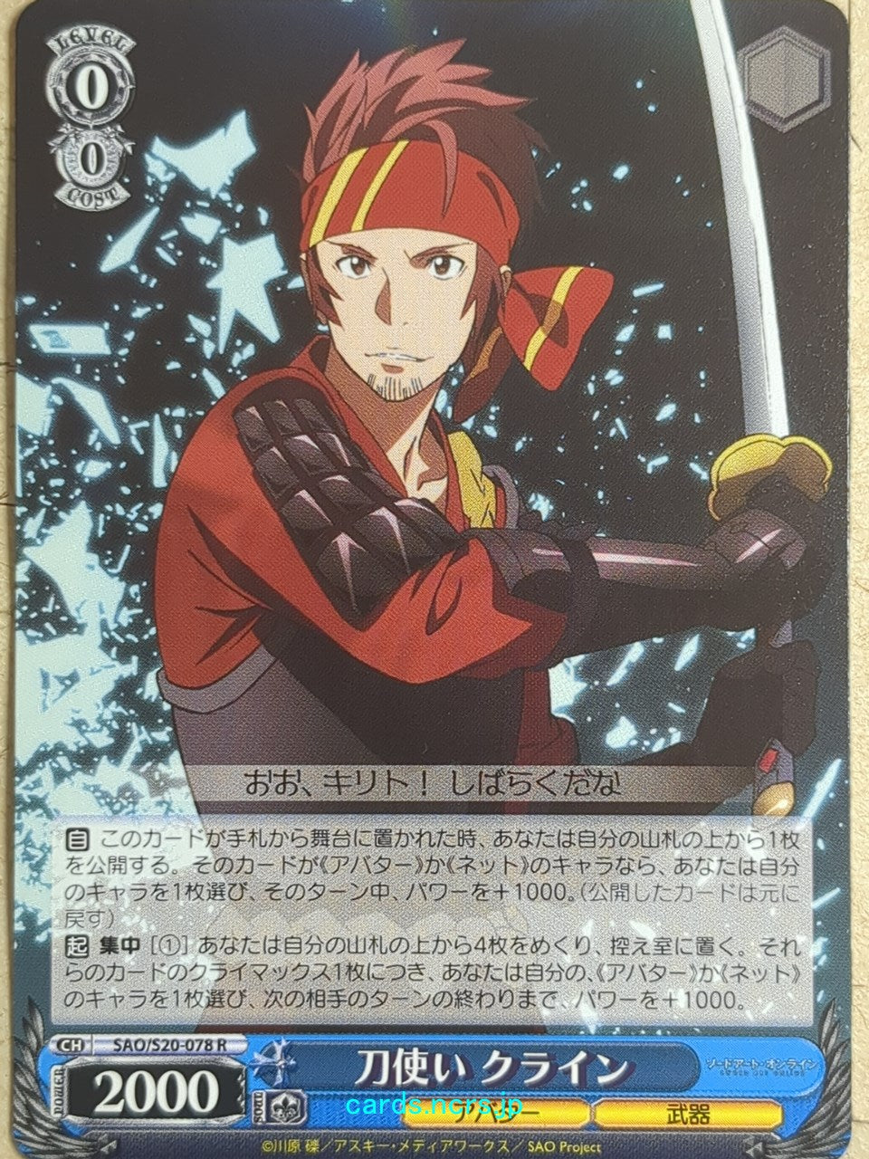 Weiss Schwarz Sword Art Online SAO/S20-078R R Klein Trading Card NM