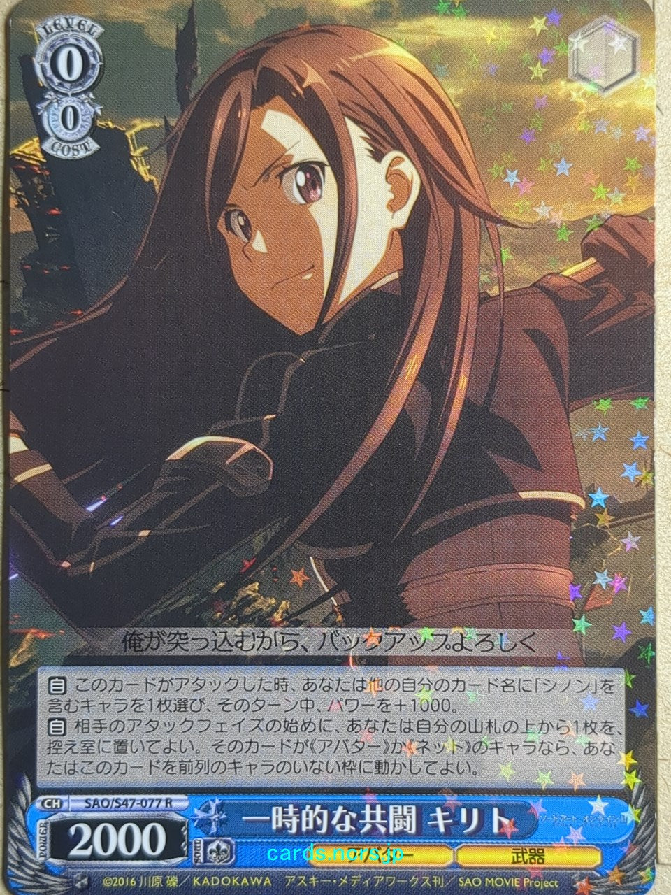 Weiss Schwarz Sword Art Online SAO/S47-077R R Kirito Trading Card NM