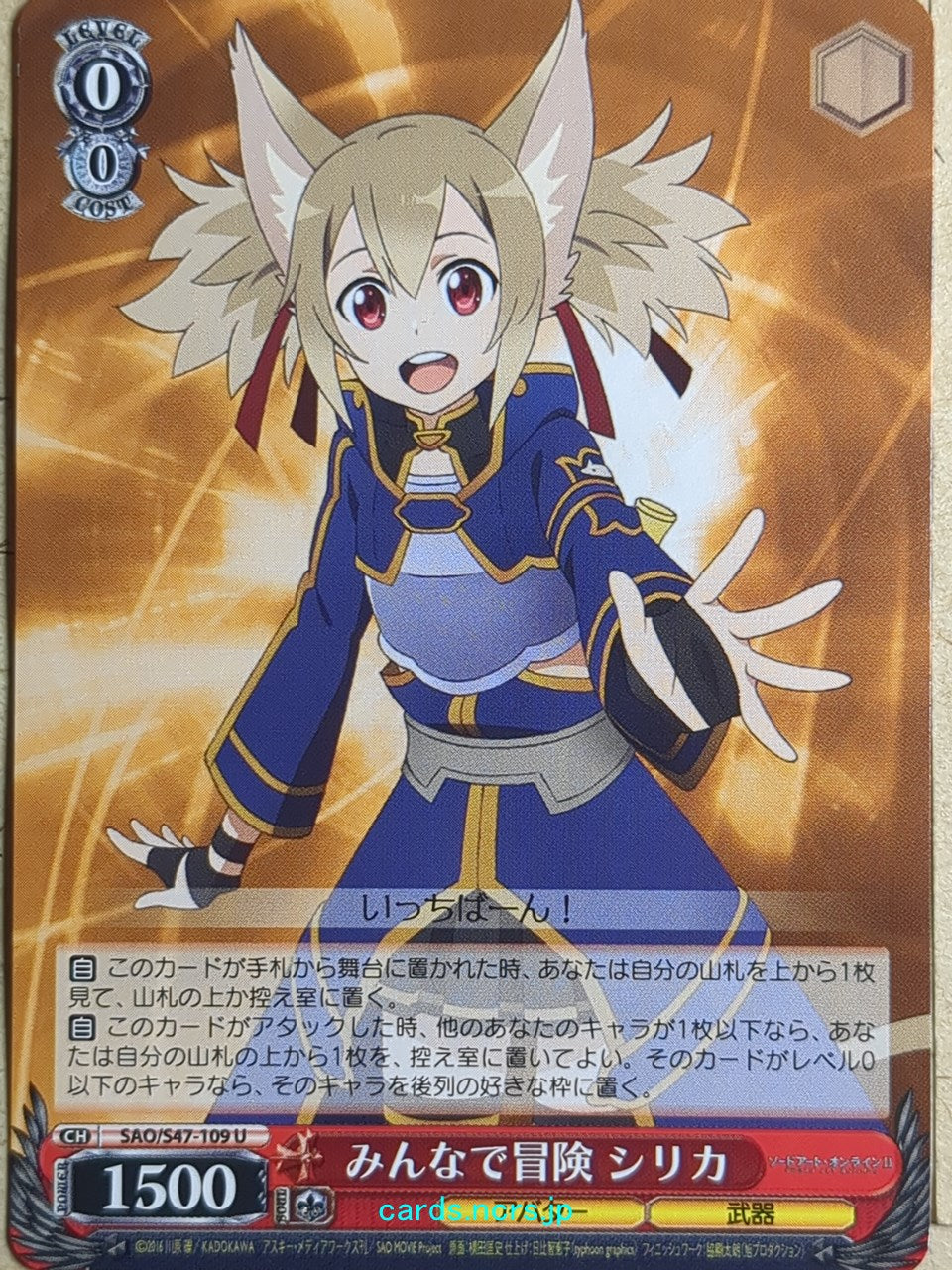 Weiss Schwarz Sword Art Online SAO/S47-109U U Silica Trading Card NM