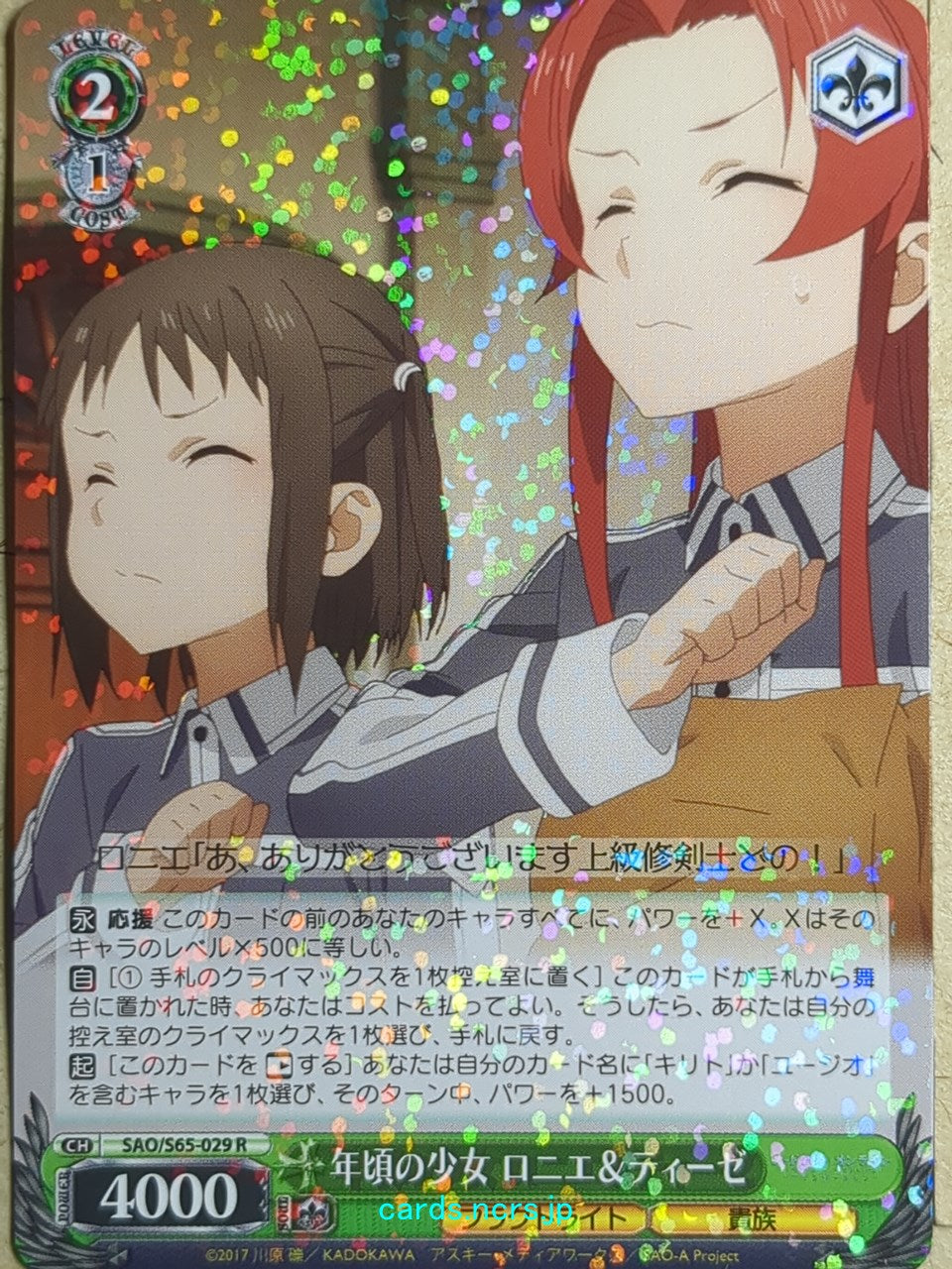 Weiss Schwarz Sword Art Online SAO/S65-029R R Ronye Arabel Trading Card NM