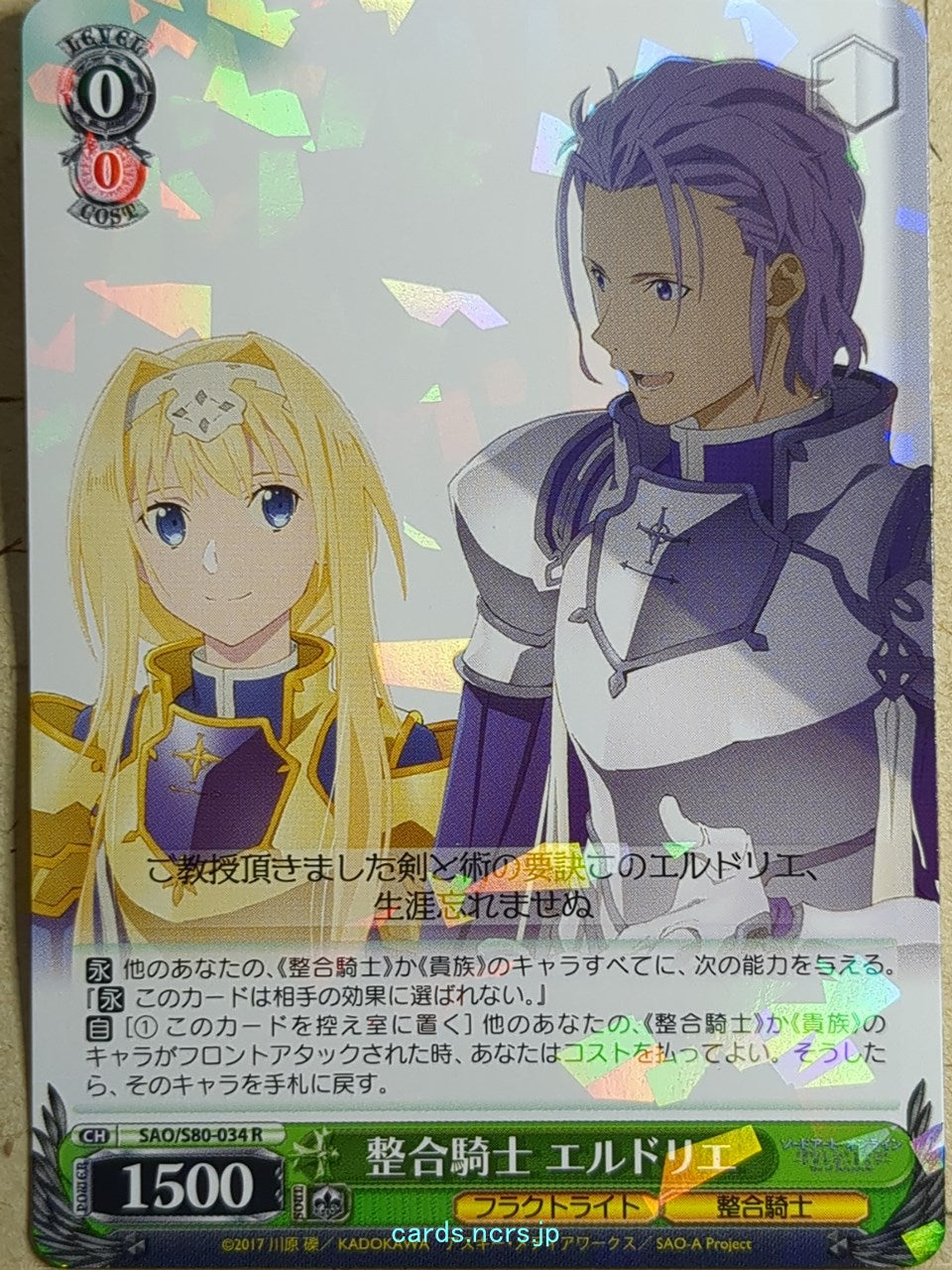 Weiss Schwarz Sword Art Online SAO/S80-034R R Eldrie Trading Card NM