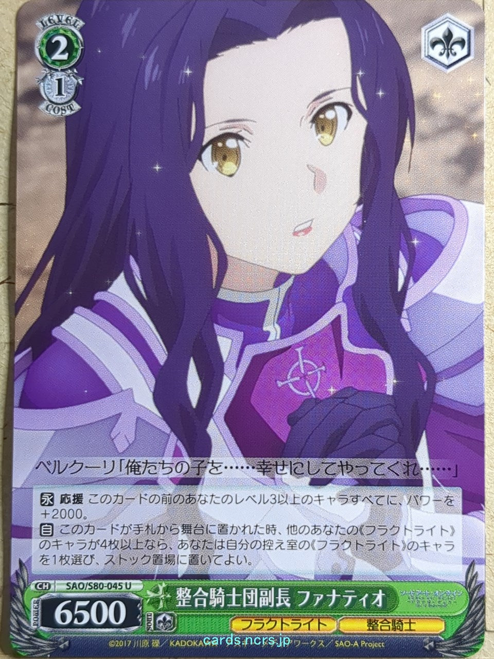 Weiss Schwarz Sword Art Online SAO/S80-045U U Fanatio Trading Card NM
