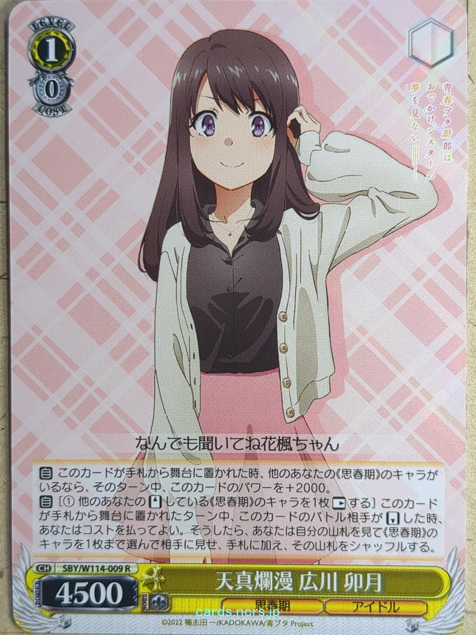 Weiss Schwarz Rascal Does Not Dream of Bunny Girl Senpai SBY/W114-009R R Uzuki Hirokawa Trading Card NM