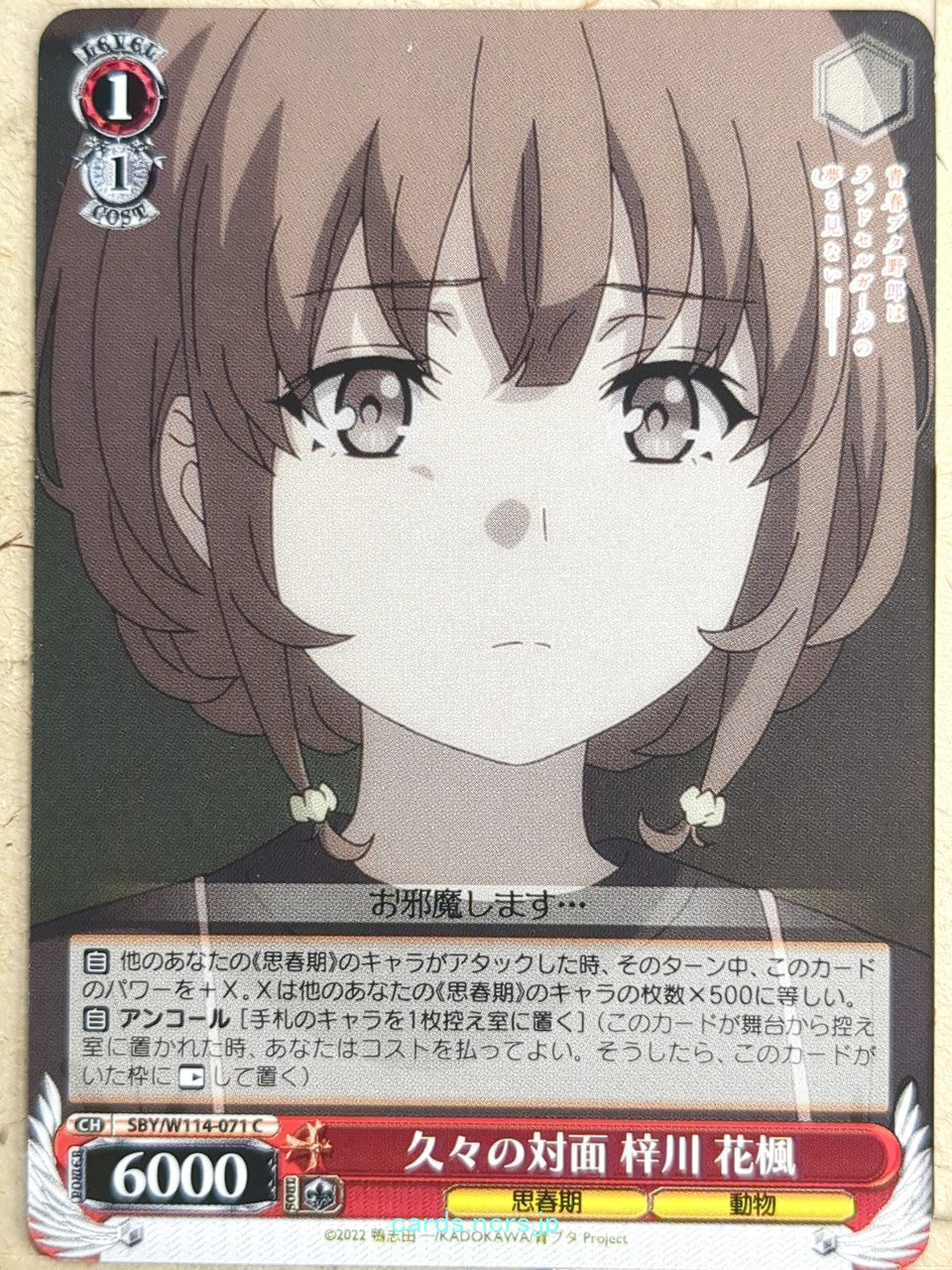 Weiss Schwarz Rascal Does Not Dream of Bunny Girl Senpai SBY/W114-071C C Kaede Azusagawa Trading Card NM