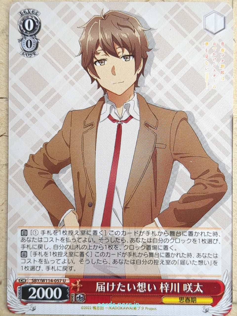 Weiss Schwarz Rascal Does Not Dream of Bunny Girl Senpai SBY/W114-057U U Sakuta Azusagawa Trading Card NM