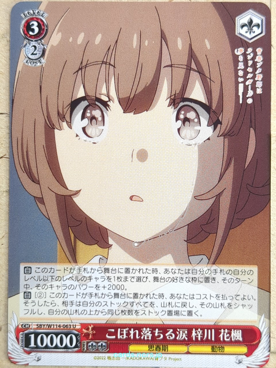 Weiss Schwarz Rascal Does Not Dream of Bunny Girl Senpai SBY/W114-063U U Kaede Azusagawa Trading Card NM