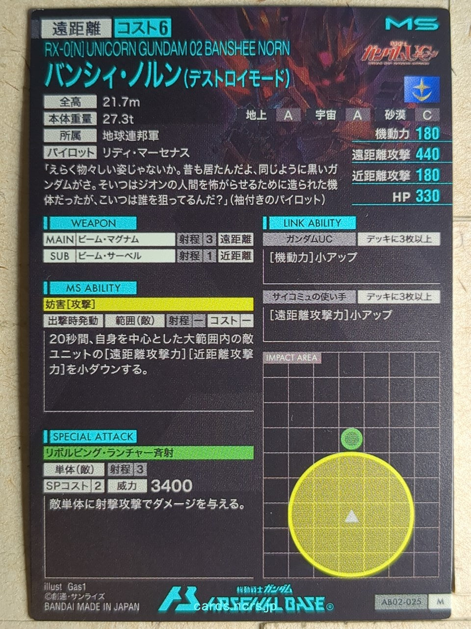 Gundam Arsenal Base Gundam GAB/AB02-025 M Unicorn Gundam 02 Bansee Norn Trading Card NM