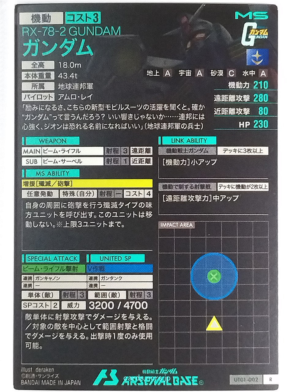 Gundam Arsenal Base Gundam GAB/UT01-002 R Gundam Trading Card NM