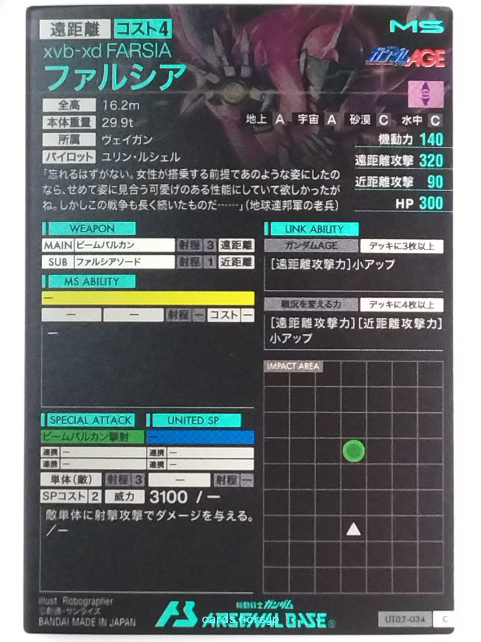 Gundam Arsenal Base Gundam GAB/UT02-034 C Farsia Trading Card EX