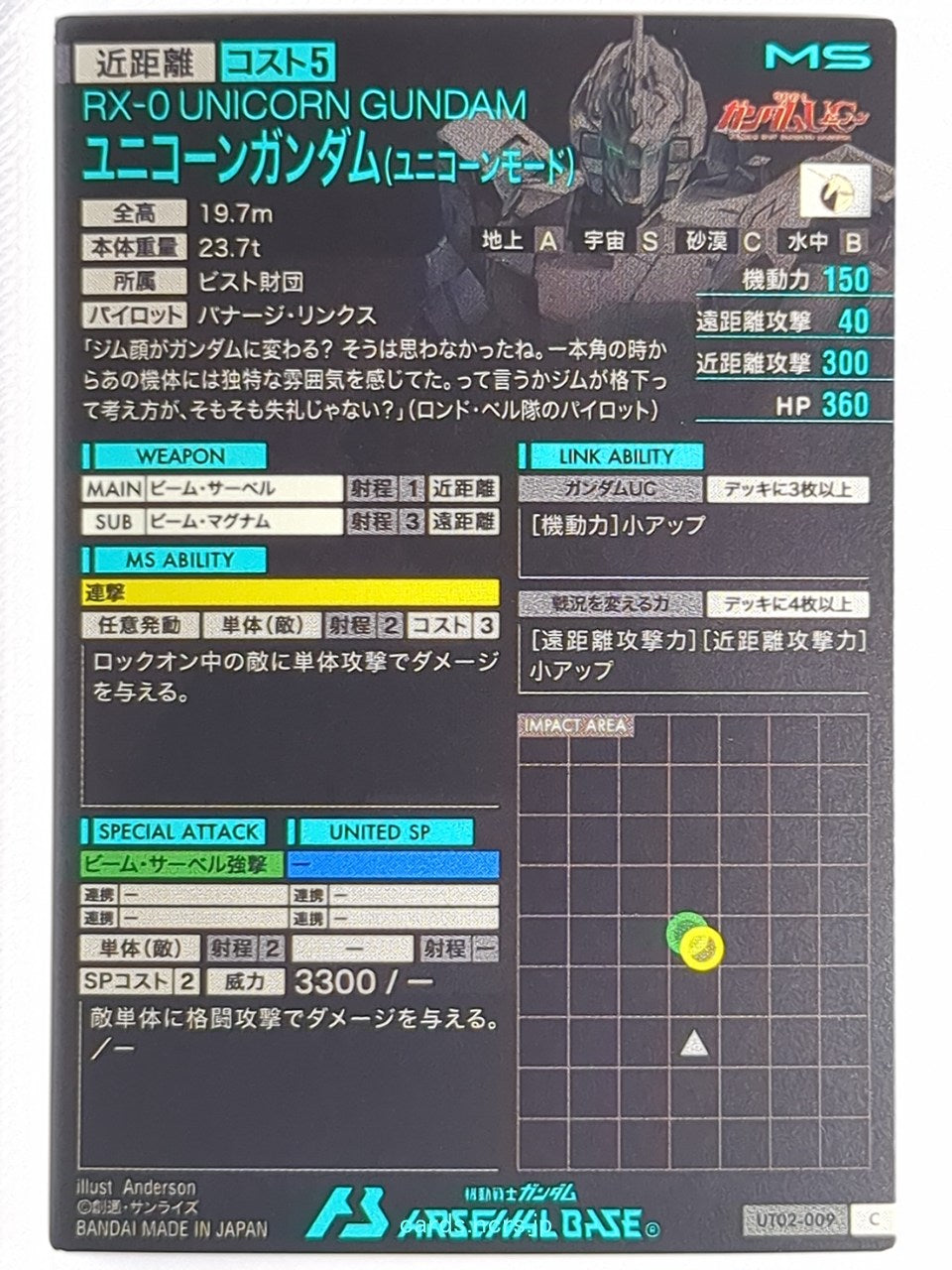 Gundam Arsenal Base Gundam GAB/UT02-009 C Unicorn Gundam Trading Card EX