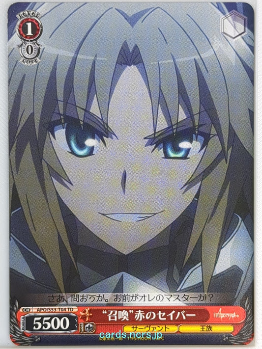 Weiss Schwarz Fate/Apocrypha APO/S53-T04TD TD Saber of Red Trading Card NM