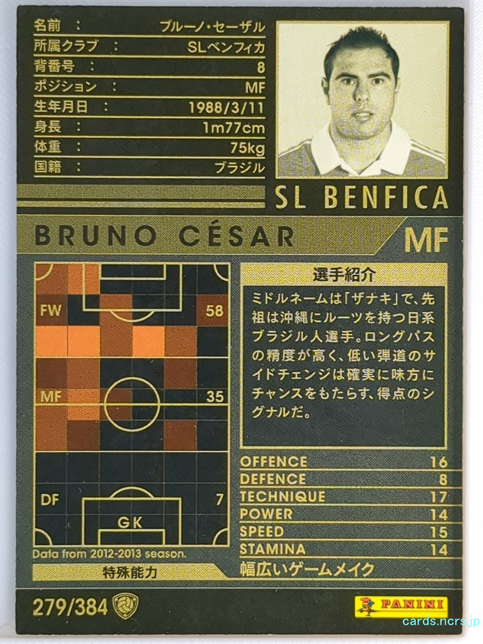 Panini WCCF Football WCCF/2012-2013-279/384 N Bruno CESAR Trading Card EX