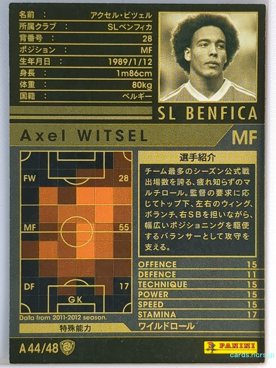 Panini WCCF Football WCCF/2011-2012-A44/48 N Axel Witsel Trading Card EX