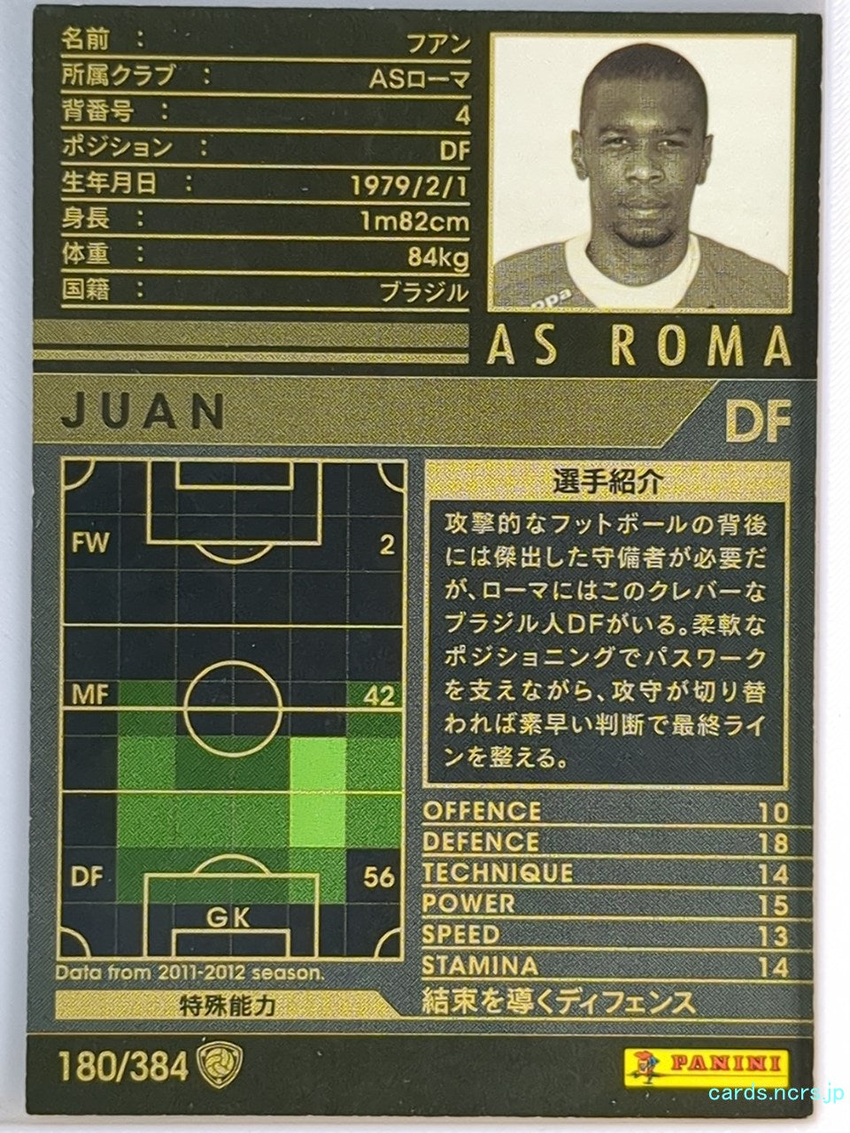 Panini WCCF Football WCCF/2011-2012-180/384 N Juan JESUS Trading Card EX