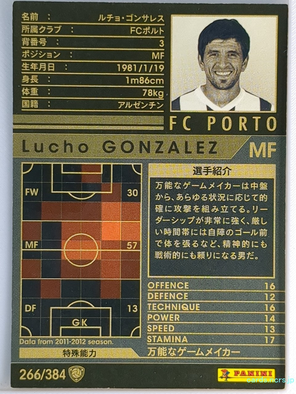 Panini WCCF Football WCCF/2011-2012-266/384 N Lucho Gonzalez Trading Card EX