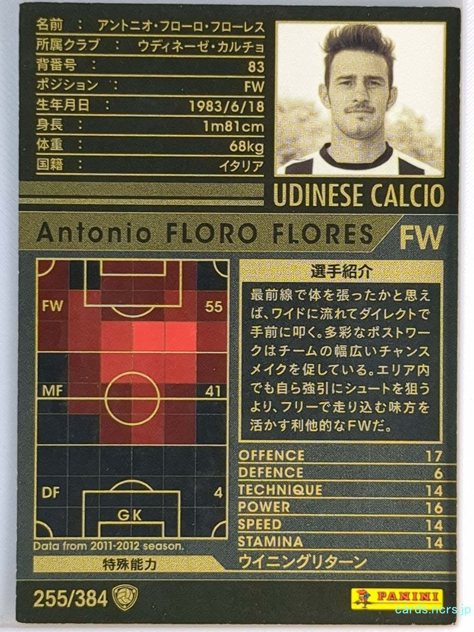 Panini WCCF Football WCCF/2011-2012-255/384 N Antonio FLORO FLORES Trading Card EX