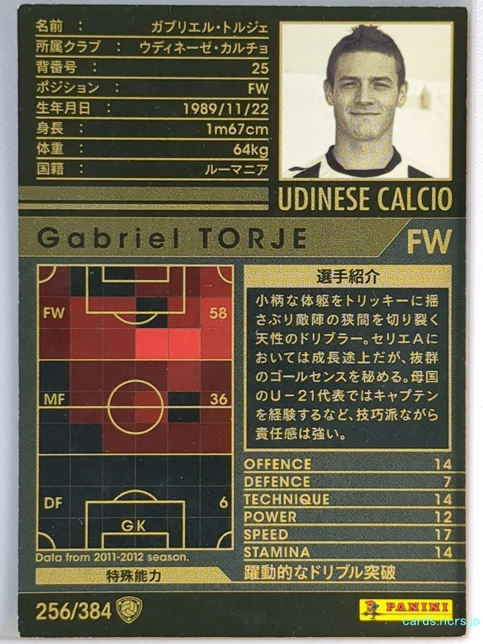Panini WCCF Football WCCF/2011-2012-256/384 N Gabriel TORJE Trading Card EX