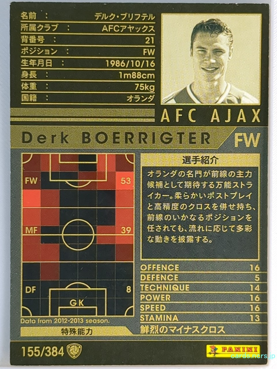 Panini WCCF Football WCCF/2012-2013-155/384 N Derk BOERRIGTER Trading Card EX