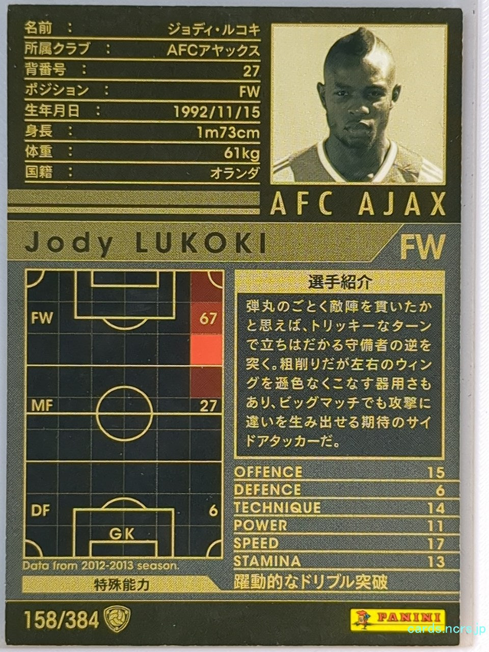 Panini WCCF Football WCCF/2012-2013-158/384 N Jody LUKOKI Trading Card EX