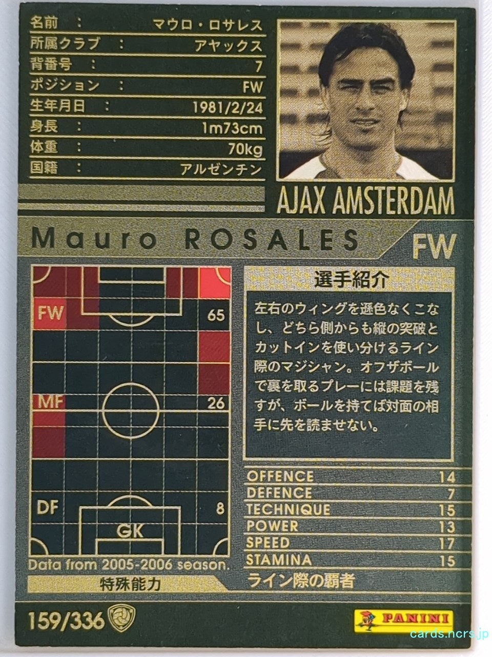Panini WCCF Football WCCF/2005-2006-159/336 N Mauro ROSALES Trading Card EX