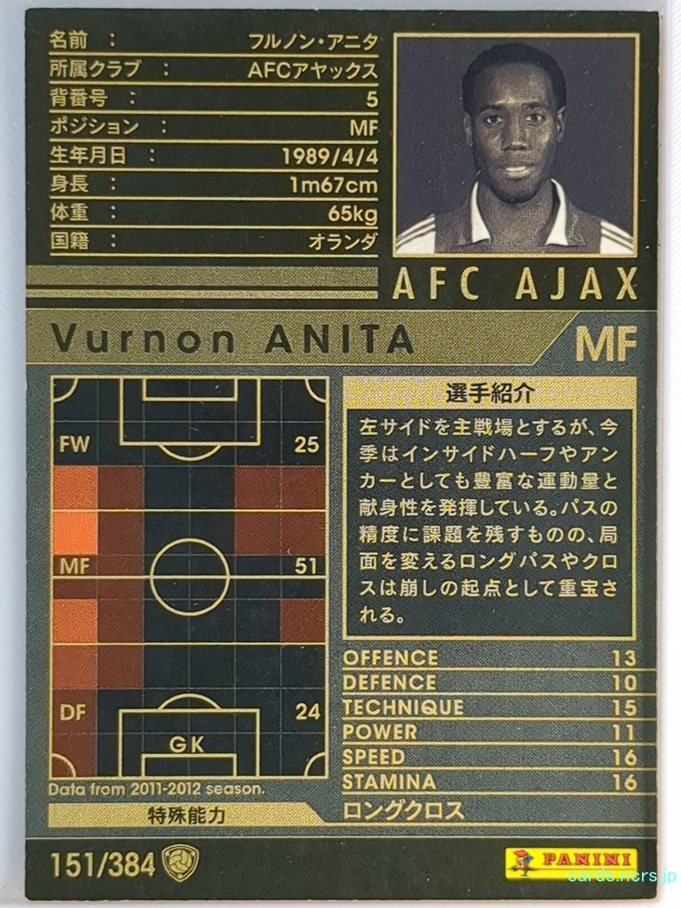 Panini WCCF Football WCCF/2011-2012-151/384 N Vurnon ANITA Trading Card EX