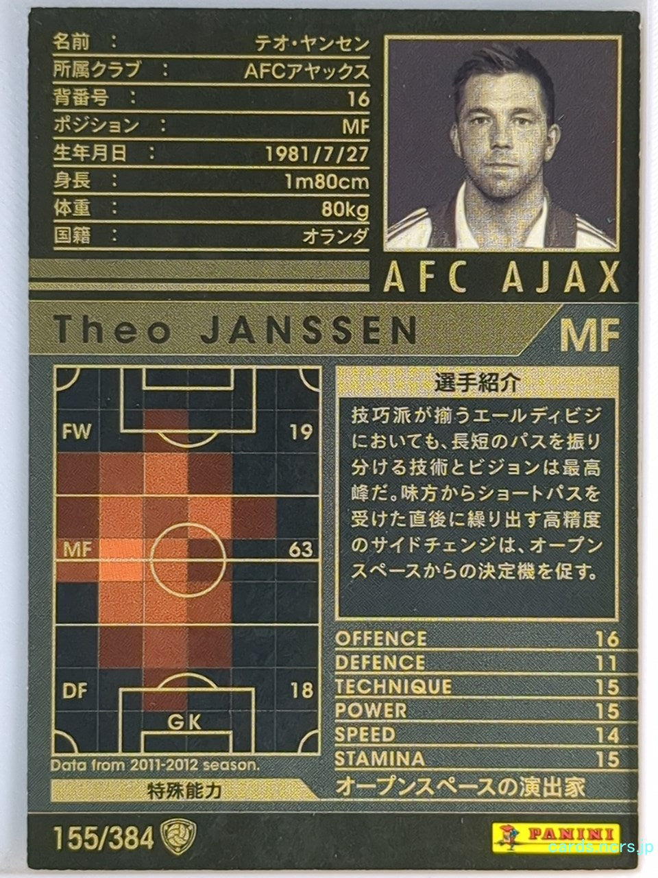 Panini WCCF Football WCCF/2011-2012-155/384 N Theo JANSSEN Trading Card EX