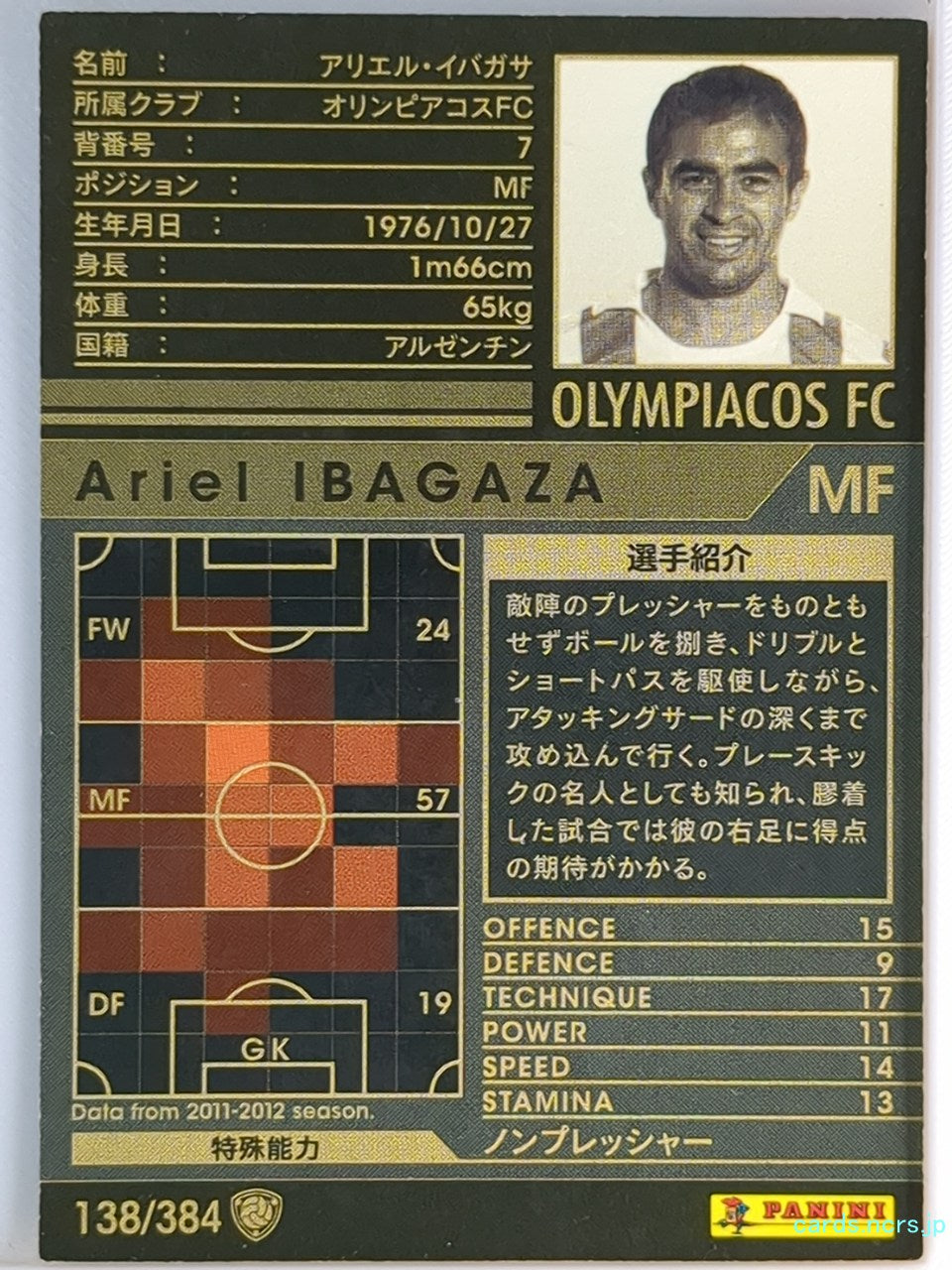 Panini WCCF Football WCCF/2011-2012-138/384 N Ariel IBAGAZA Trading Card EX