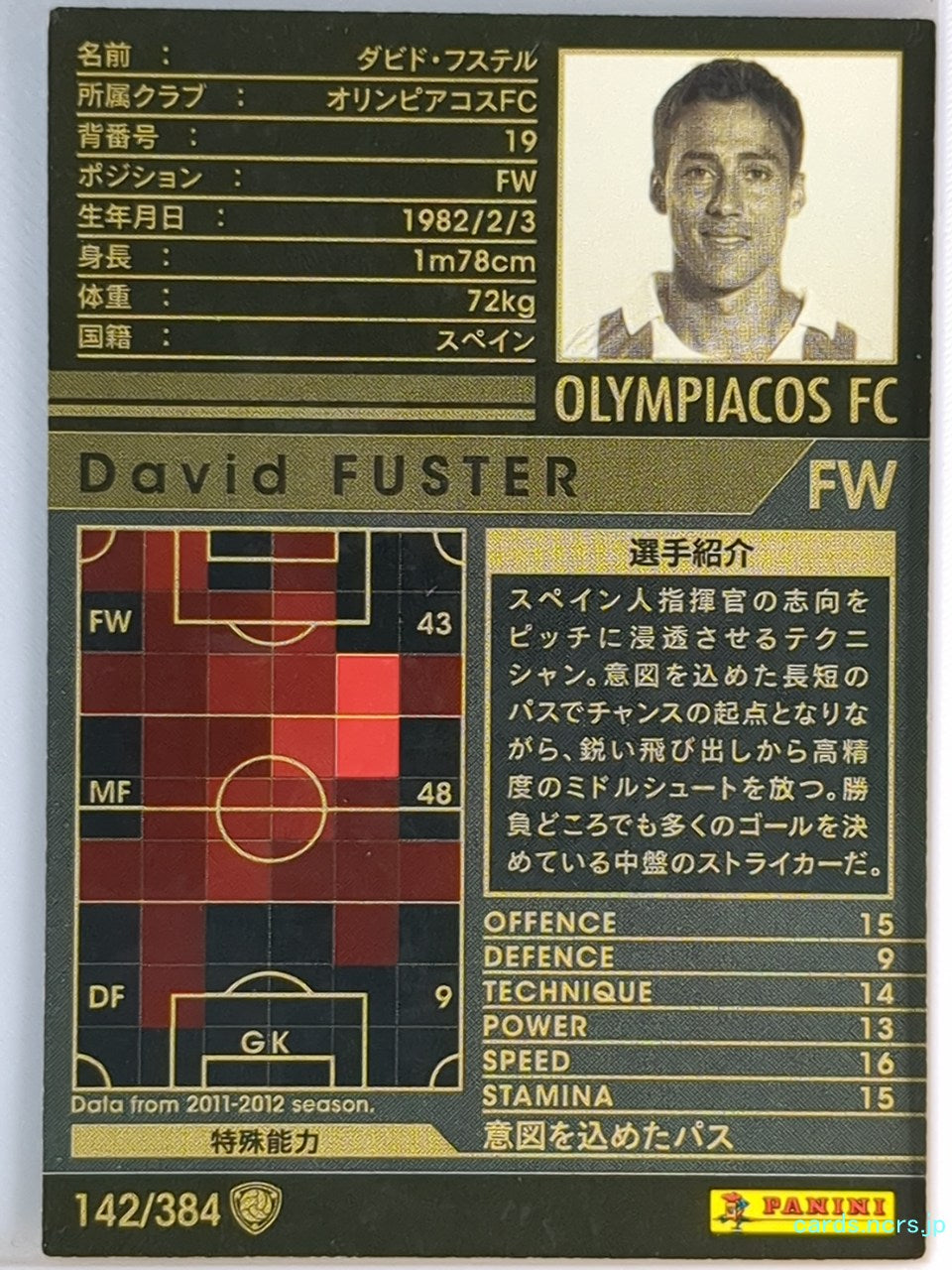 Panini WCCF Football WCCF/2011-2012-142/384 N David FUSTER Trading Card EX