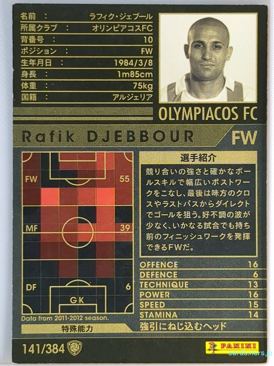 Panini WCCF Football WCCF/2011-2012-141/384 N Rafik Djebbour Trading Card EX