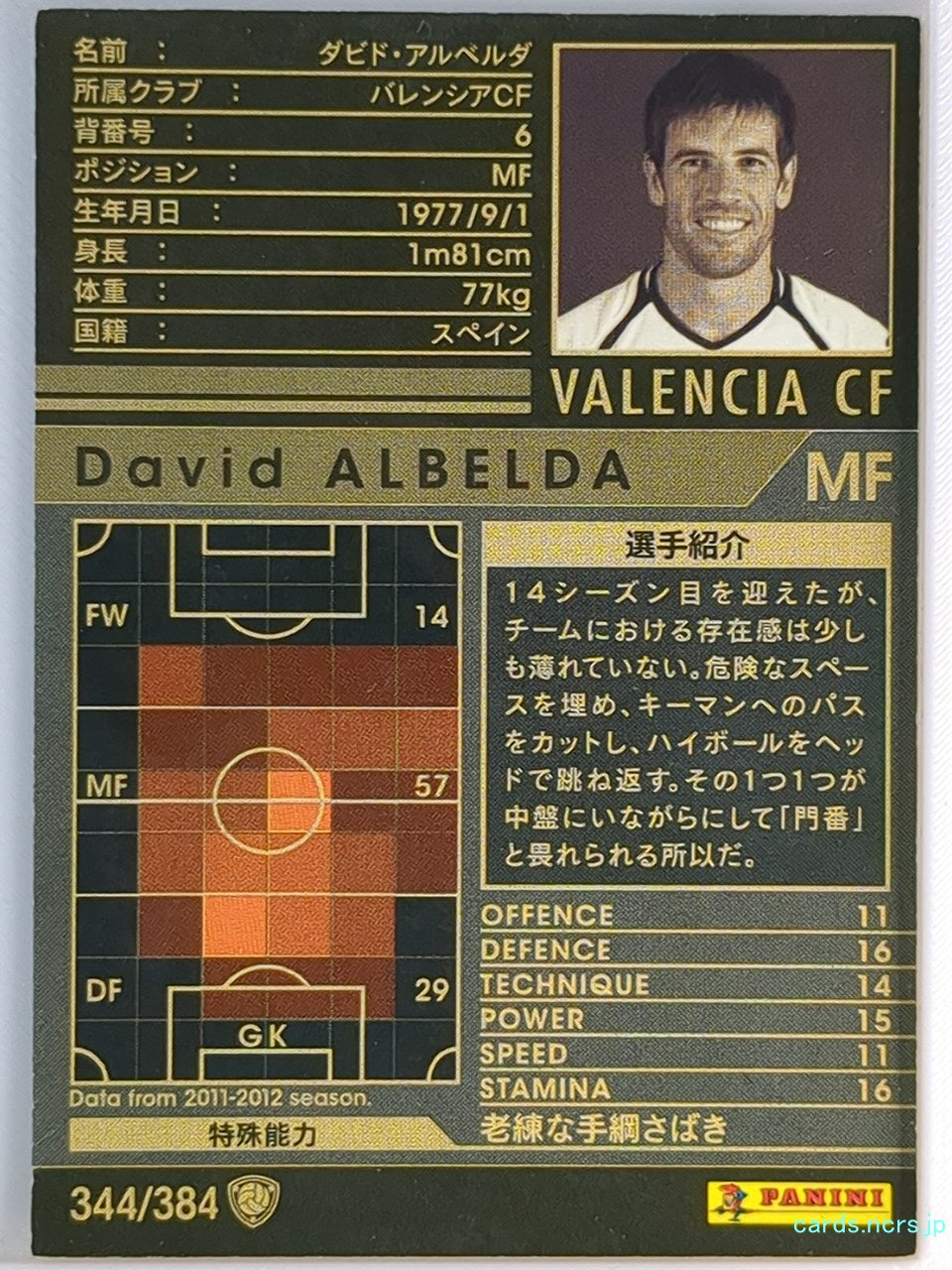 Panini WCCF Football WCCF/2011-2012-344/384 N David ALBELDA Trading Card NM
