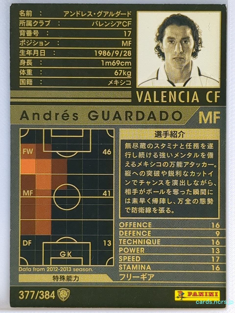 Panini WCCF Football WCCF/2012-2013-377/384 N Andres Guardado Trading Card NM